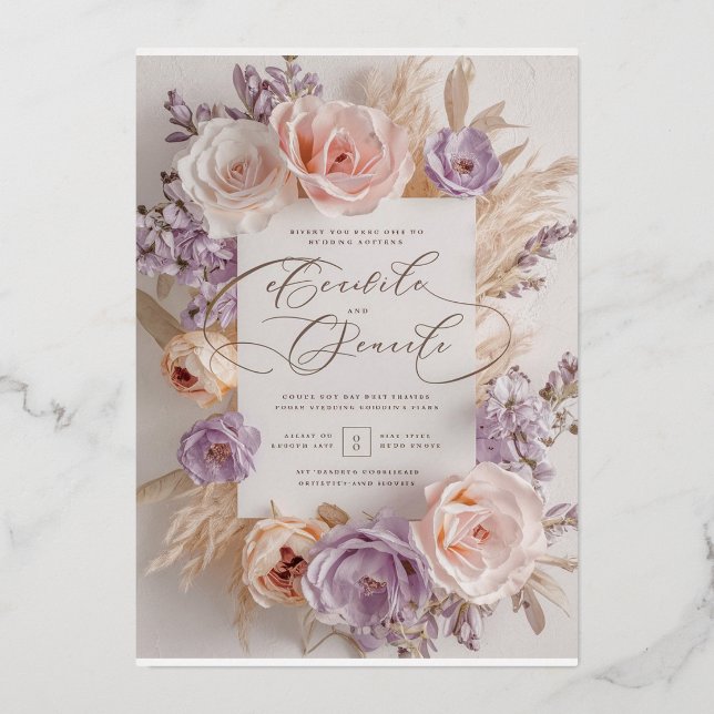 Personnalisable Faire-part de mariage florale élég (Recto)