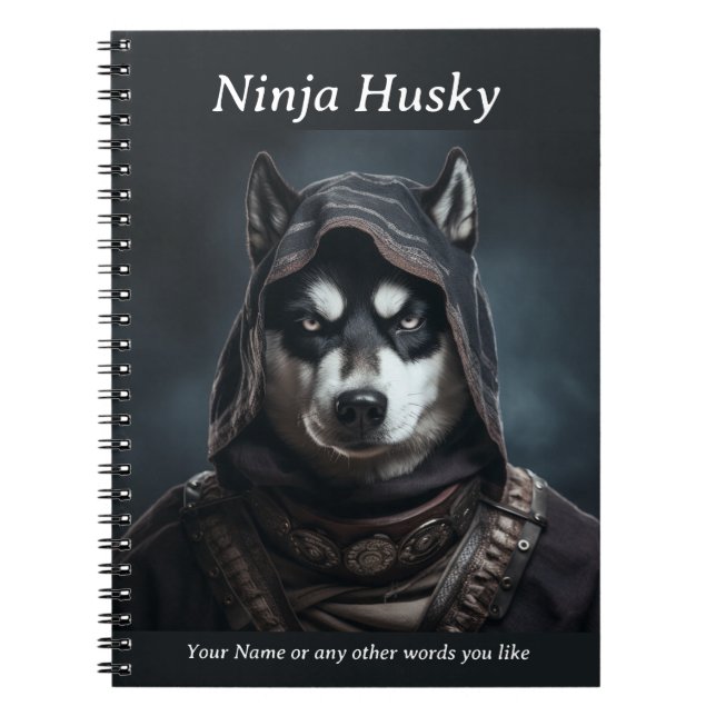 Personnalisable Ninja Chien Husky Carnet Noir (Devant)