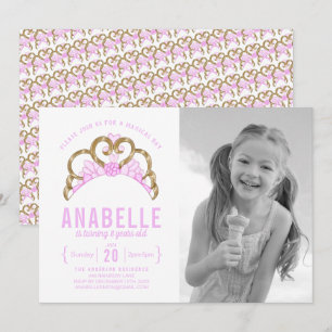 Personnalisable Pink Tiara Photo Invitation Annive