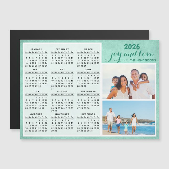 Personnalisé 2026 Magnet Calendar Family Photo Gre (Devant / Derrière)