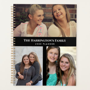 Personnalisé 3 sections Famille Photo Collage Blac
