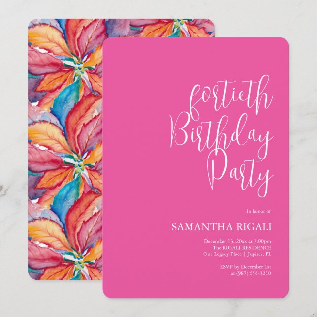 Personnalisé 40e anniversaire Invitations Fuchsia  (Devant / Derrière)
