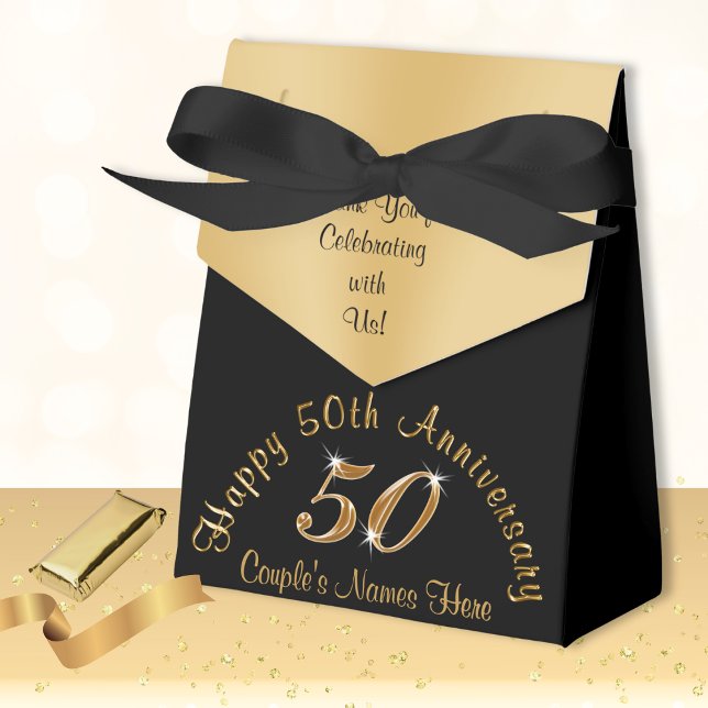 Personnalisé, 50e anniversaire Mariage Ballotins (50th anniversary boxes. Personalized Gold and Black Anniversary. 50th anniversary favor boxes. )