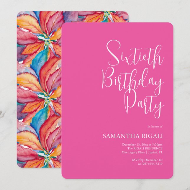 Personnalisé 60e anniversaire Invitations Fuchsia  (Devant / Derrière)
