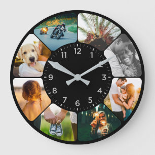 Personnalisé 8 photos arrondies Grande horloge