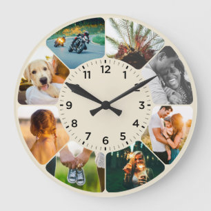 Personnalisé 8 photos arrondies Grande horloge
