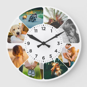 Personnalisé 8 photos arrondies Grande horloge