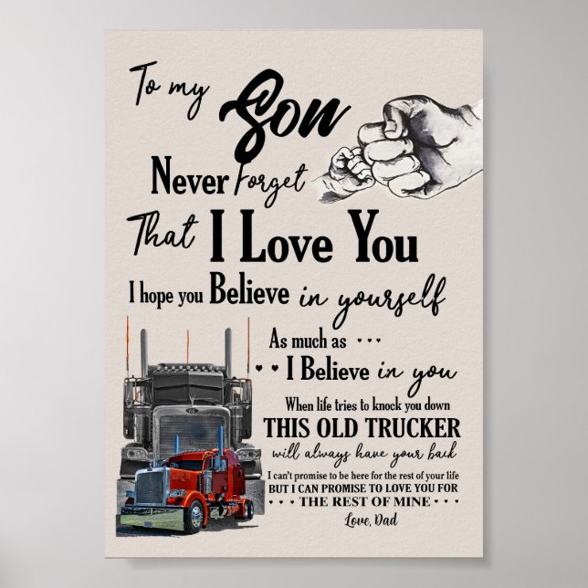 Personnalisé À Mon Fils Trucker Poster De Papa Nev (Devant)