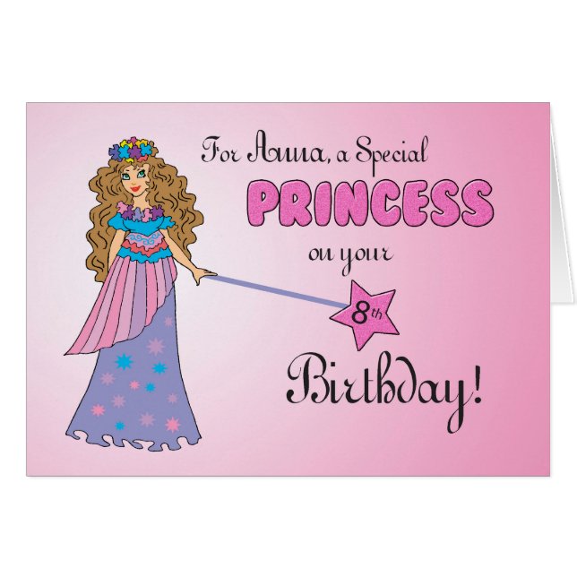 PERSONNALISÉ Anna 8e anniversaire Princesse rose (Devant horizontal)