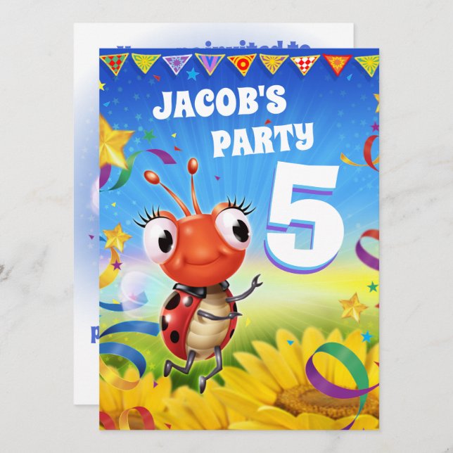Personnalisé Anniversaire invitation garçon de 5an (Devant / Derrière)