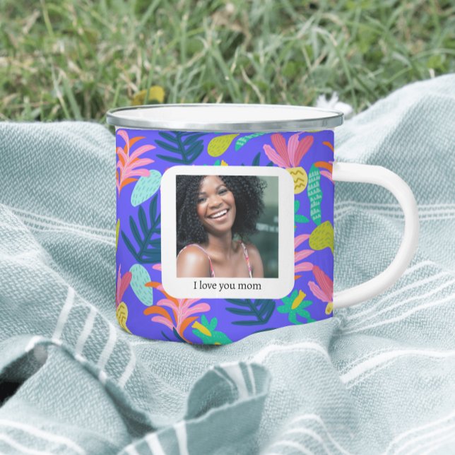 Personnalisé bleu floral mère amour Mug (Créateur téléchargé)