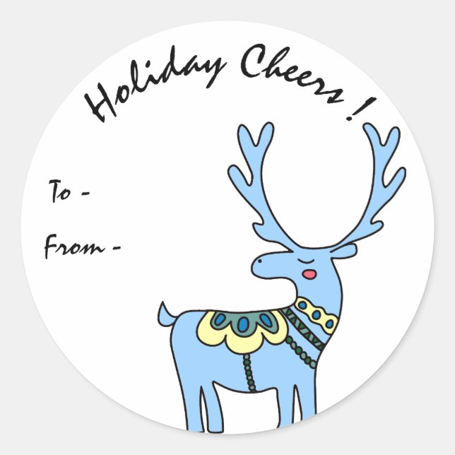 Personnalisé Blue Deer Holiday Cheers Étiquette ca (Devant)