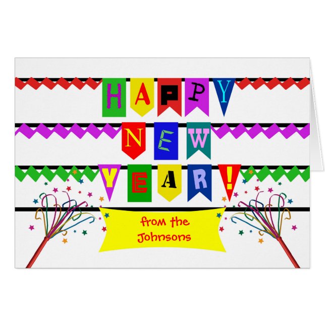 Personnalisé Bonne année, , Drapeaux lumineux et c (Devant horizontal)