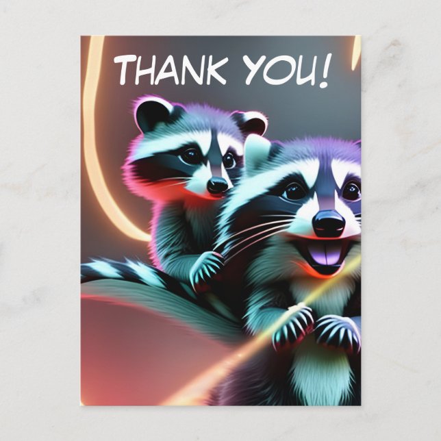 Personnalisé, Carte de remerciements, Cute Racoon, (Devant)