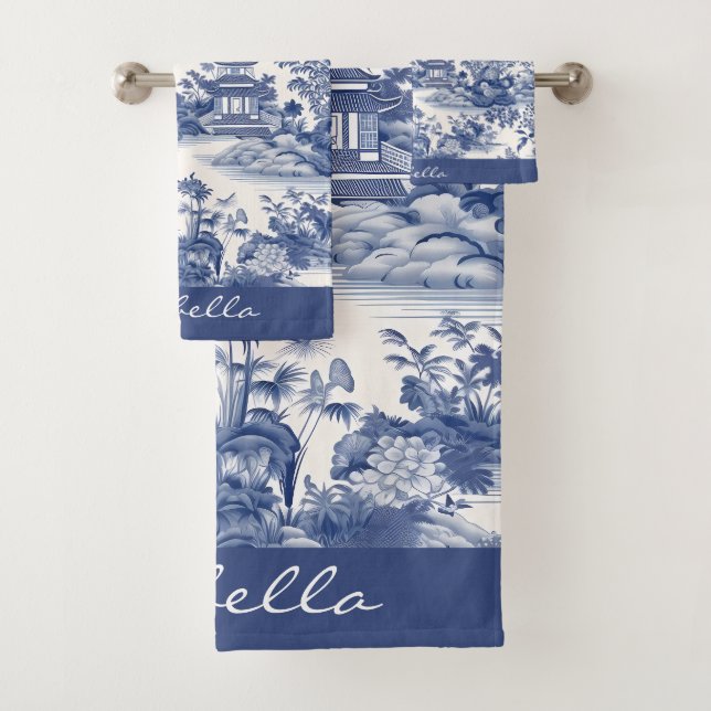 Personnalisé Chinoiserie Motif Pagode Bleu Blanc (En situation)