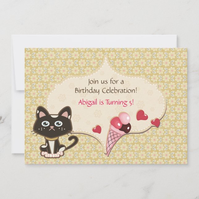 Personnalisé Cute Kitty Chat Invitation Anniversai (Devant)