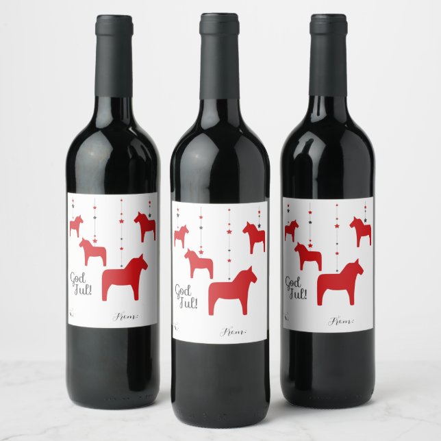 Personnalisé Dieu jul ! Dala Horse Vin Étiquette (Bouteilles)