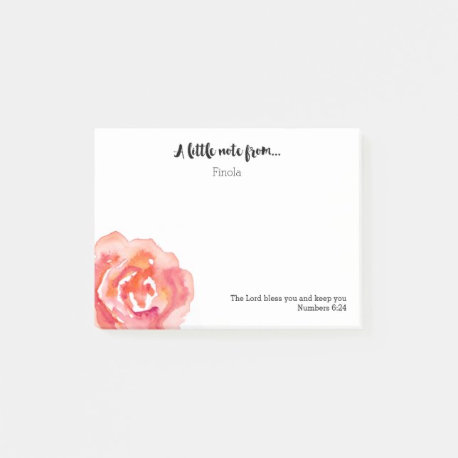 Personnalisé | Écriture Rose aquarelle post-it (Devant)