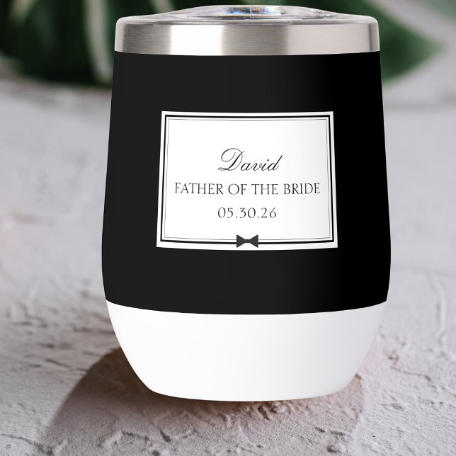 Personnalisé Elegant Bowtie Père de la mariée (Customizable father of the bride tumbler – add name & date for a memorable wedding party gift.)