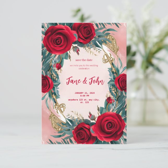 [Personnalisé] Élégant Faire-part de mariage rouge (Debout devant)