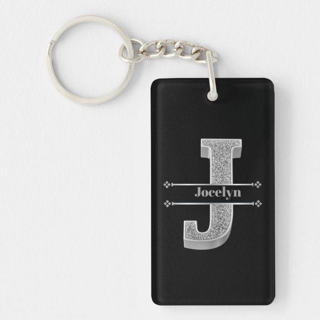 Personnalisé J Initial Silver Monogramme Votre Nom (Devant)