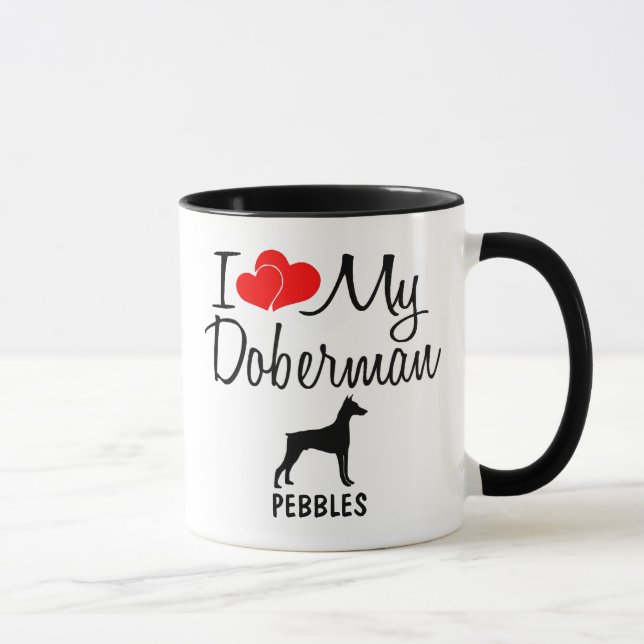 Personnalisé J'Aime Mon Doberman Chien Mug (Droite)