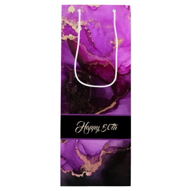 Personnalisé Joyeux Anniversaire violet noir sac c (Devant)