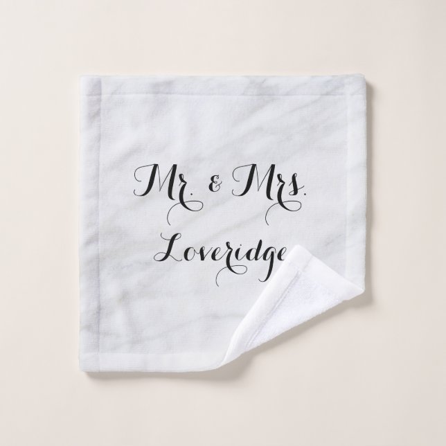 Personnalisé M. & Mme White Grey Gris Marbre (Gant de toilette)