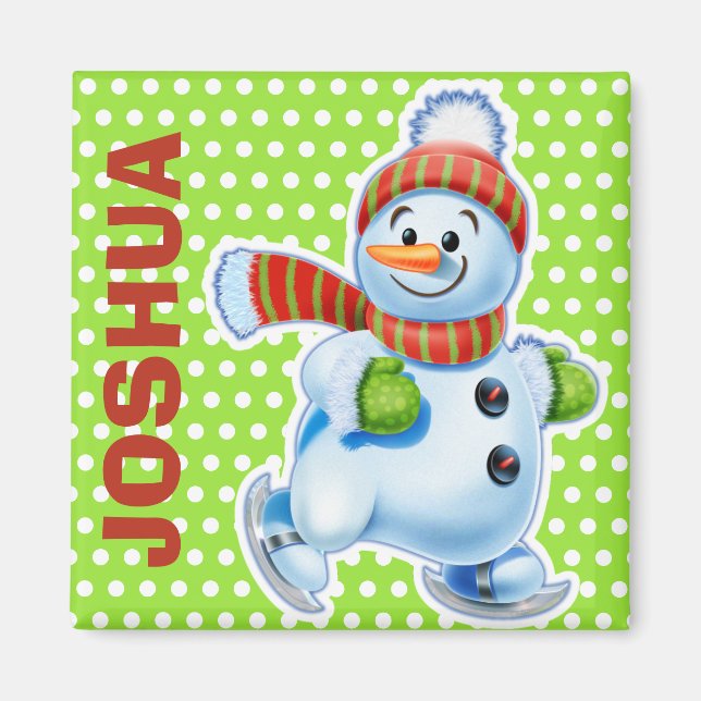 Personnalisé Magnet Christmas Snowman personnages. (Devant)