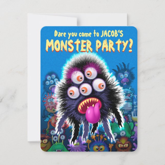 Personnalisé Monster Halloween invitation de la fê (Devant)