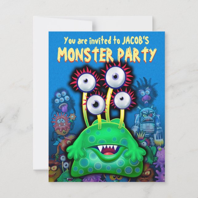 Personnalisé Monster Halloween invitation de la fê (Devant)