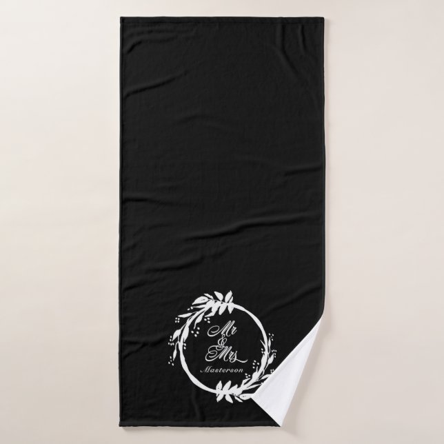 Personnalisé Mr & Mrs Elegant Black & White Newlyw (Serviette de bain)