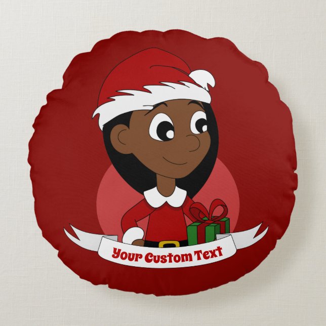 Personnalisé Noël fille dessin animé coussin rond (Devant)