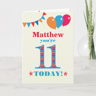Personnalisé Nom 11e Anniversaire Carte Ballons de