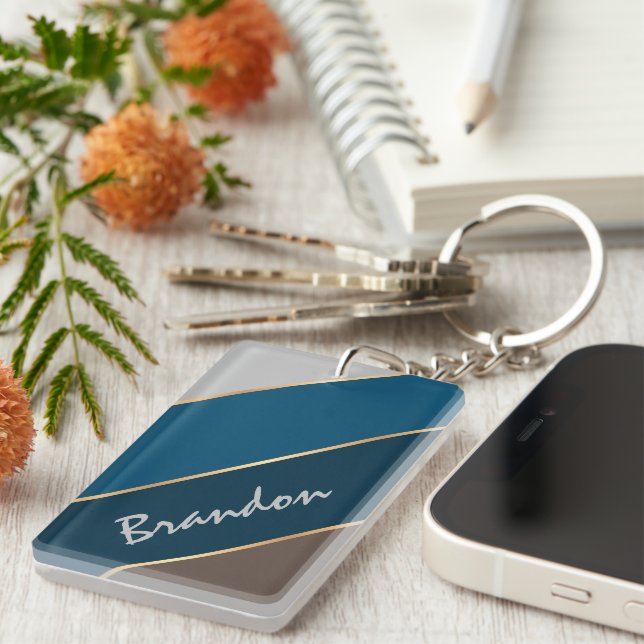Personnalisé Nom Chic Dark Brown Bleu Gris Bleu Gr (Devant droit)