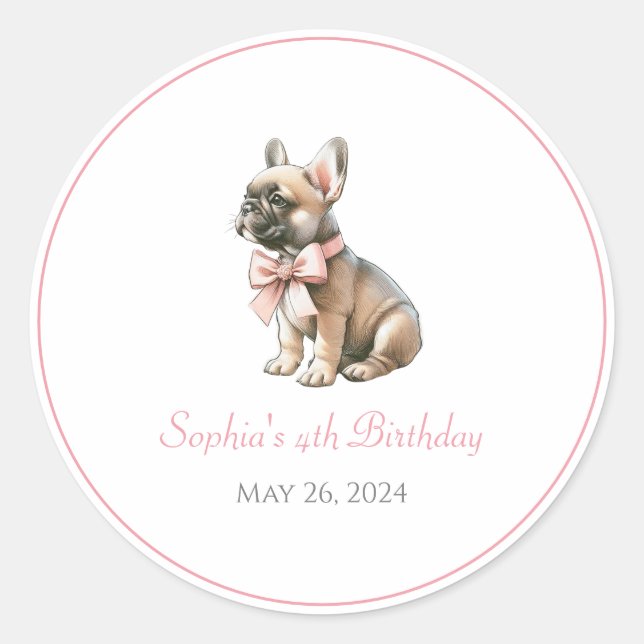 Personnalisé Nom Coquette Frenchie Sticker d'anniv (Devant)
