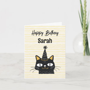 Personnalisé Nom Funny Chat Noir Bonne Carte Anniv