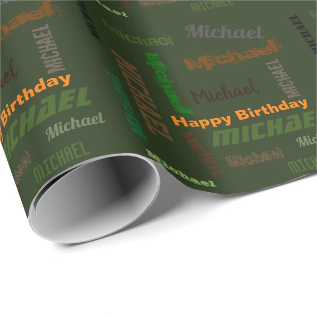 Personnalisé Nom Joyeux Anniversaire Papier Cadeau (Coin rond)