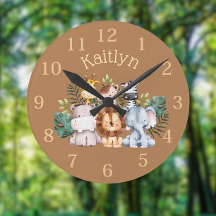 Personnalisé Nom Jungle Safari Animaux Horloge Ron