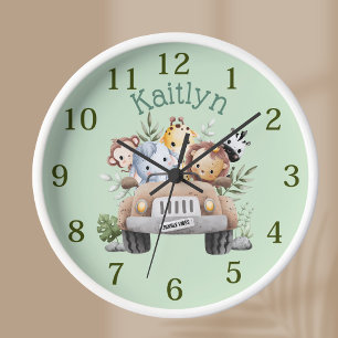 Personnalisé Nom Jungle Safari Animaux Horloge Ron