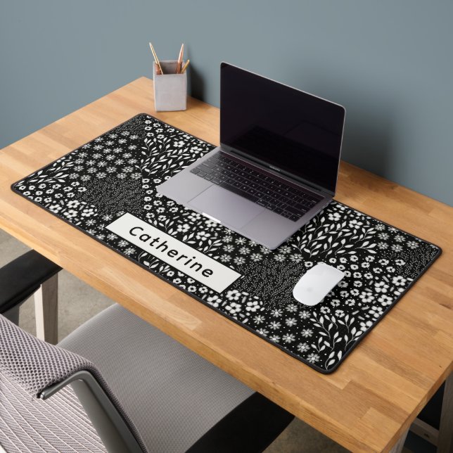 Personnalisé Nom noir blanc Floral Granny Chic Off (Bureau 2)