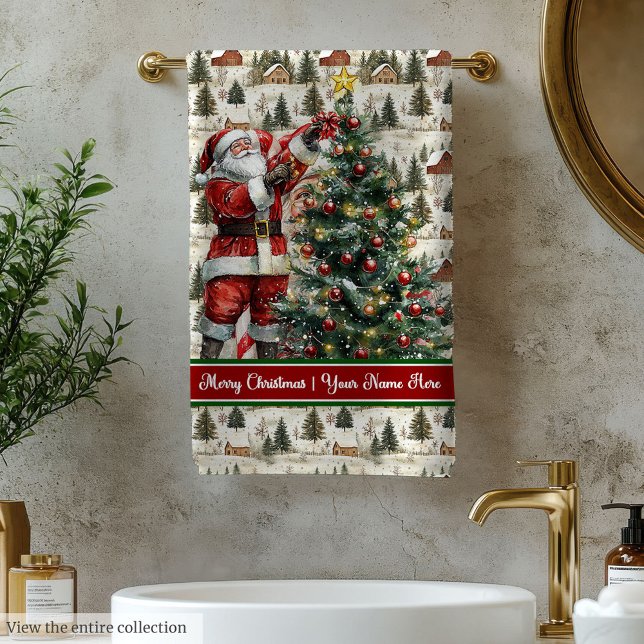 Personnalisé Nom Santa Claus Serviette de bain ens (Chic Santa Claus Christmas Bath Towel Set)
