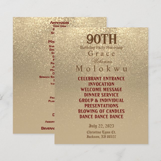 Personnalisé - Parties scintillant or - Menu (Devant / Derrière)