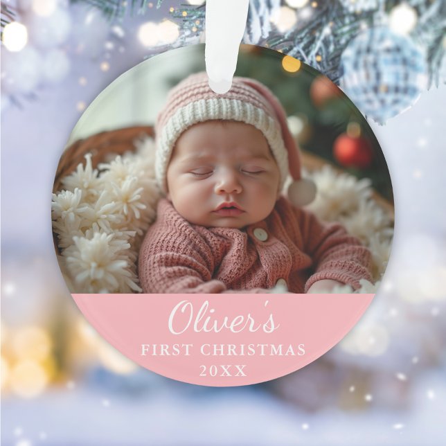 Personnalisé Premier Noël bébé photo rose (Créateur téléchargé)