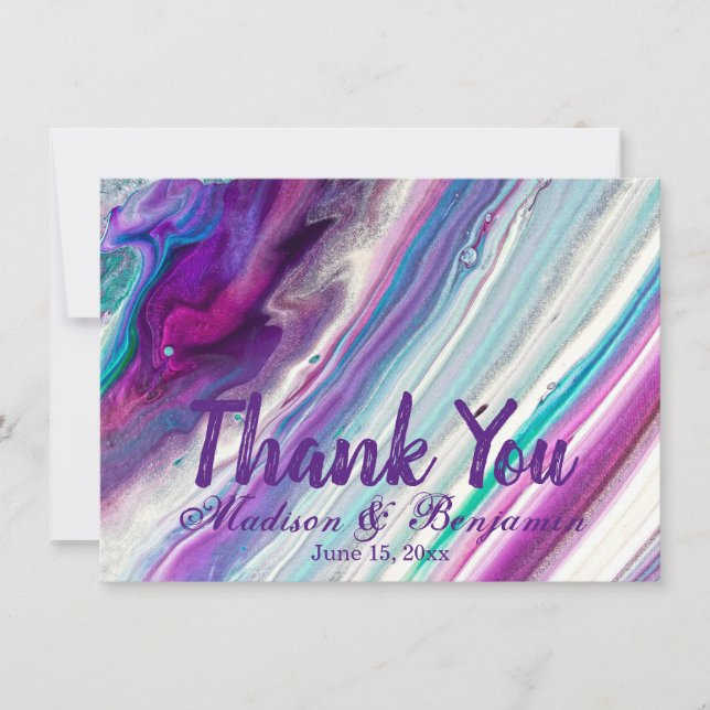 Personnalisé Purple Aqua Mariage Merci Cartes (Devant)
