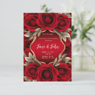 [Personnalisé] Rose rouge Faire-part de mariage