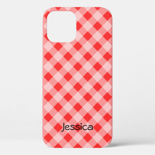Personnalisé rouge en vichy motif iPhone 12 coque