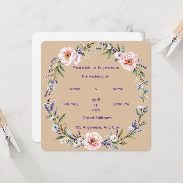 "Personnalisé Rustic Floral Faire-part de mariage (Devant/Arrière en situation)
