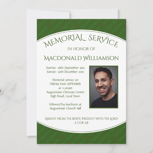 Personnalisé | SERVICE MÉMORIAL | Invitation vert  (Devant)