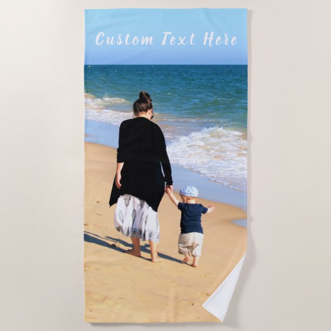 Personnalisé Votre Photo Plage Serviette Texte Per (Devant)